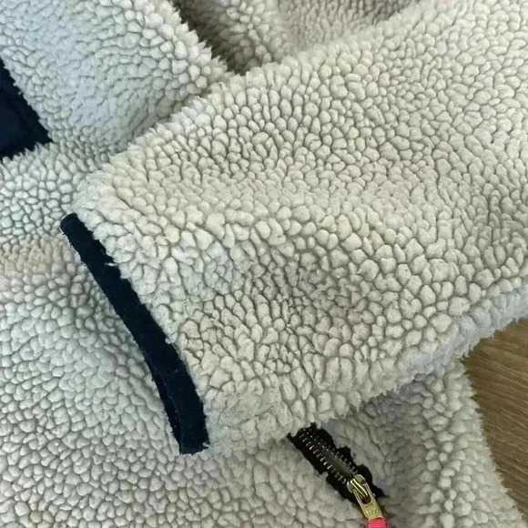 jcrew crewcuts kids sherpa jacket zip front girls 14 cream, navy, & neon pink - Picture 7 of 15